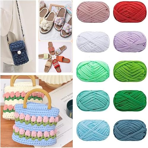 Miniatura 2 de Hilo de camiseta para principiantes de ganchillo DIY bolsa de manualidades a mano manta cojín proyectos de hilo de tejer tela de ganchillo color