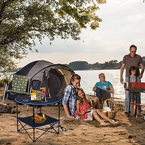 Leadallway Folding Picnic Table Portable Outdoor Camping Table With 4 Cup Holders And Carrying Bags,Collapsible Canvas Travel Table For Outdoor Picnic,Barbecue,Travel,Fishing (Black+Blue) #TOP1