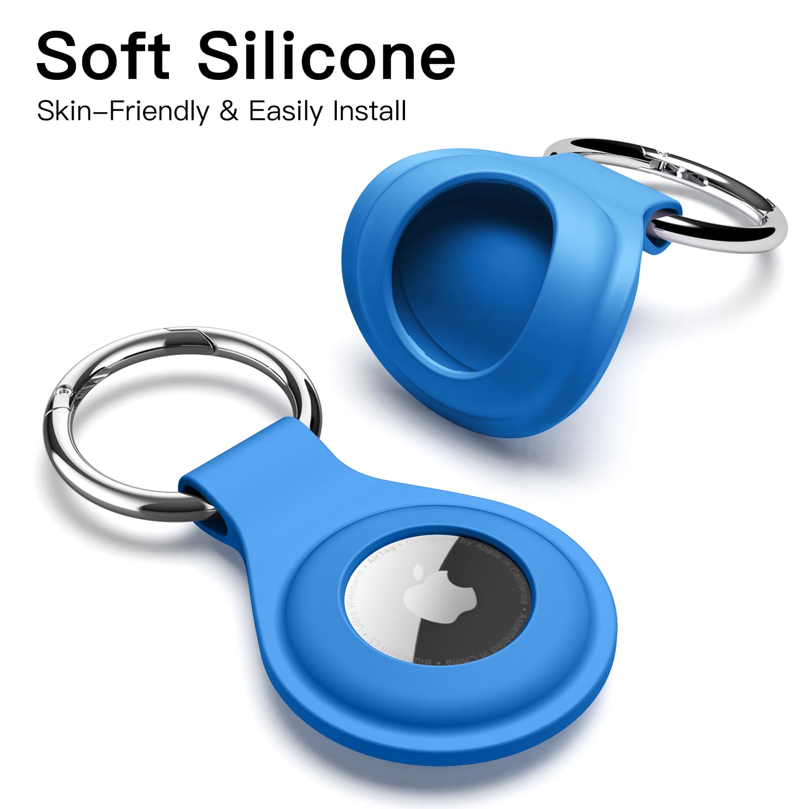 Custodia In Silicone Per AirTag Con Portachiavi - Cover Protettiva - Facile Da Montare - 4 Pezzi (Nero, Bianco, Blu, Rosso) - Foto 4