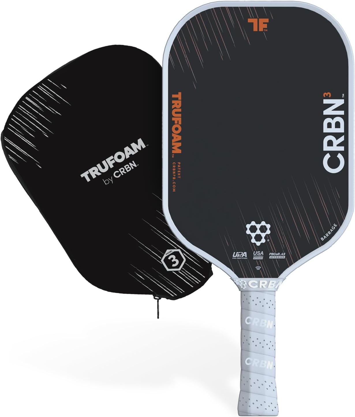 CRBN Pickleball - TruFoam Barrage - Carbon Fiber Pickleball Paddle - 100% Foam Floating Core Designed for Maximum Power, 14mm