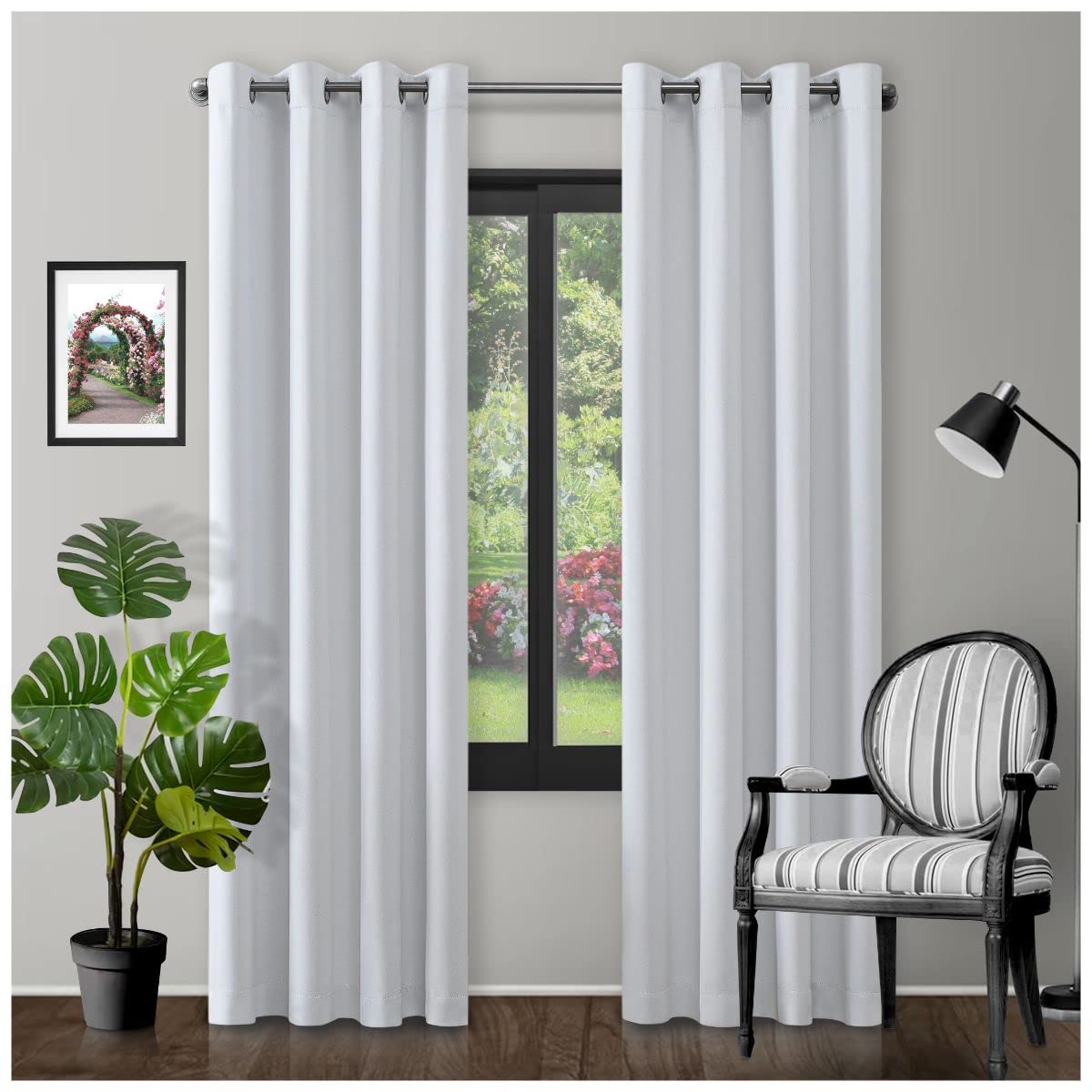 GC GAVENO CAVAILIA Thermal Insulated Blackout Ring Top Eyelet Curtains | Premium Energy-Efficient Drapes | Light Blocking & Room Darkening For Bedroom & Living Room | White 66X72 Inch