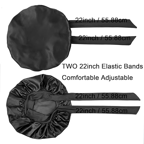 Miniatura 6 de Capó de satén de seda capó de cabello de tamaño jumbo para dormir gorro de satén elástico para mujer cabello trenzado largo y rizado negro Negro,