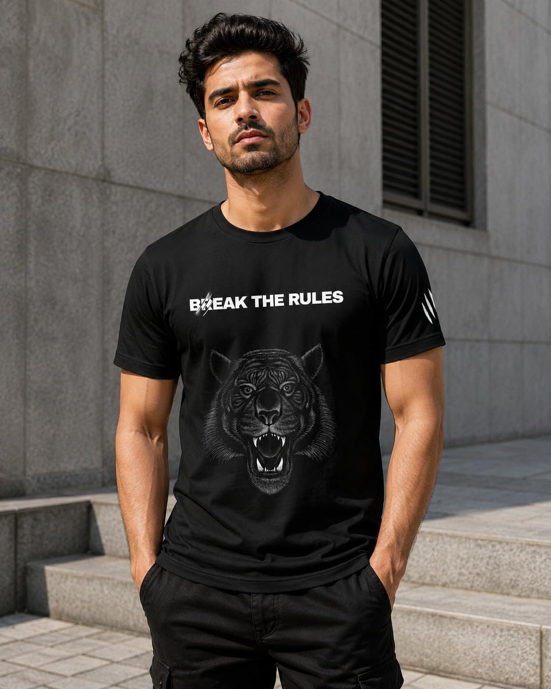 warriorworld Men’s Pure Cotton T-Shirt – Roaring Tiger Graphic with “Break The Rules” Slogan | Trendy Streetwear Tee-picture-26