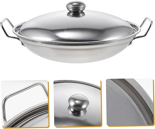 Miniatura 6 de Kichvoe 1 juego de olla de acero inoxidable cubierta olla al aire libre mango wok olla wok sartén salteado wok cocina sartén sartén acero inoxidable