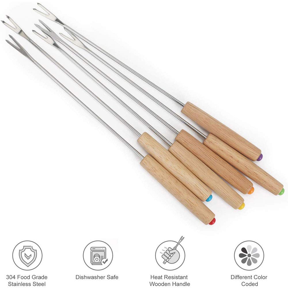 Forchette da fonduta 12 pezzi acciaio inossidabile legno 24cm