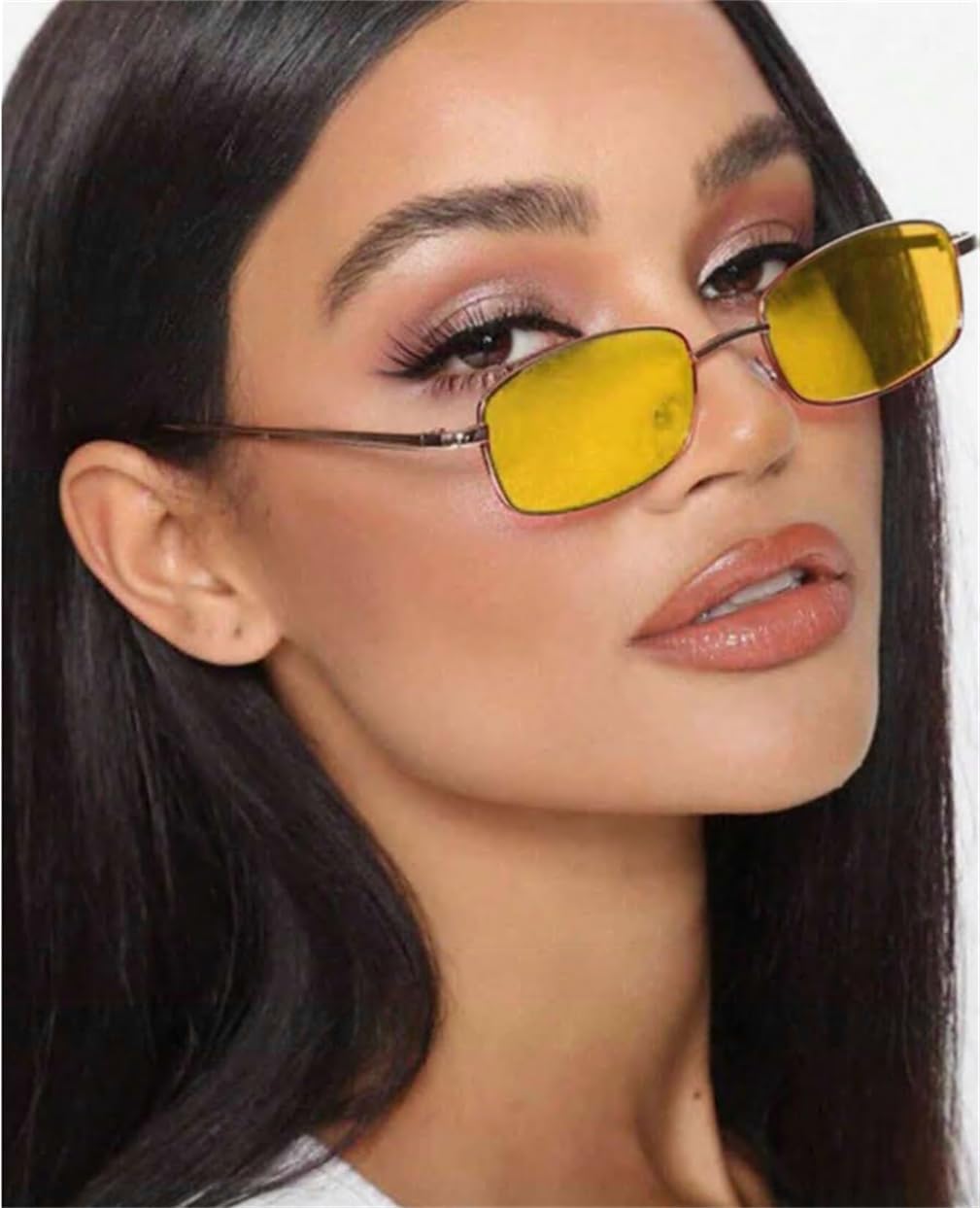 ADE WU Small Narrow Rectangle Sunglasses Womens Mens Retro Y2k 80s 90s UV400 Sunnies - Image 2