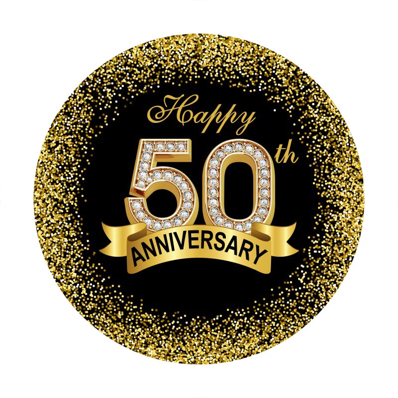 Happy 50th Birthday Hintergrund – 2,1x2,1 M Rund, Schwarze-goldene High Heels Design Für Fotos