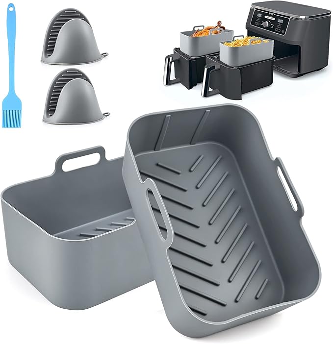 5PCS Silicone Air Fryer Liner for Ninja Dual, Air Fryer Accessories for AF300UK AF400UK Reusable