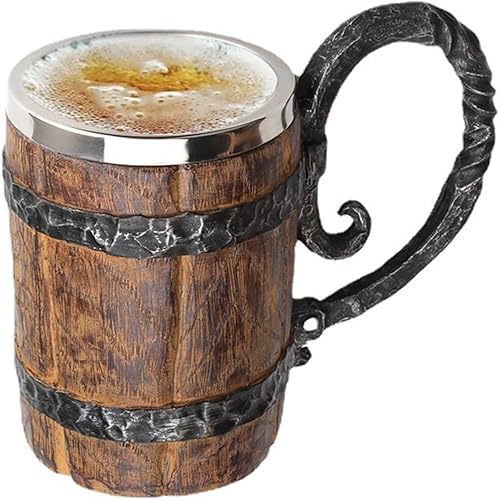 Miniatura 2 de Taza de barril de cerveza de madera sintética hecha a mano vintage, taza con asa, taza de cubo de resina para hombres, jugo de bebidas de café,