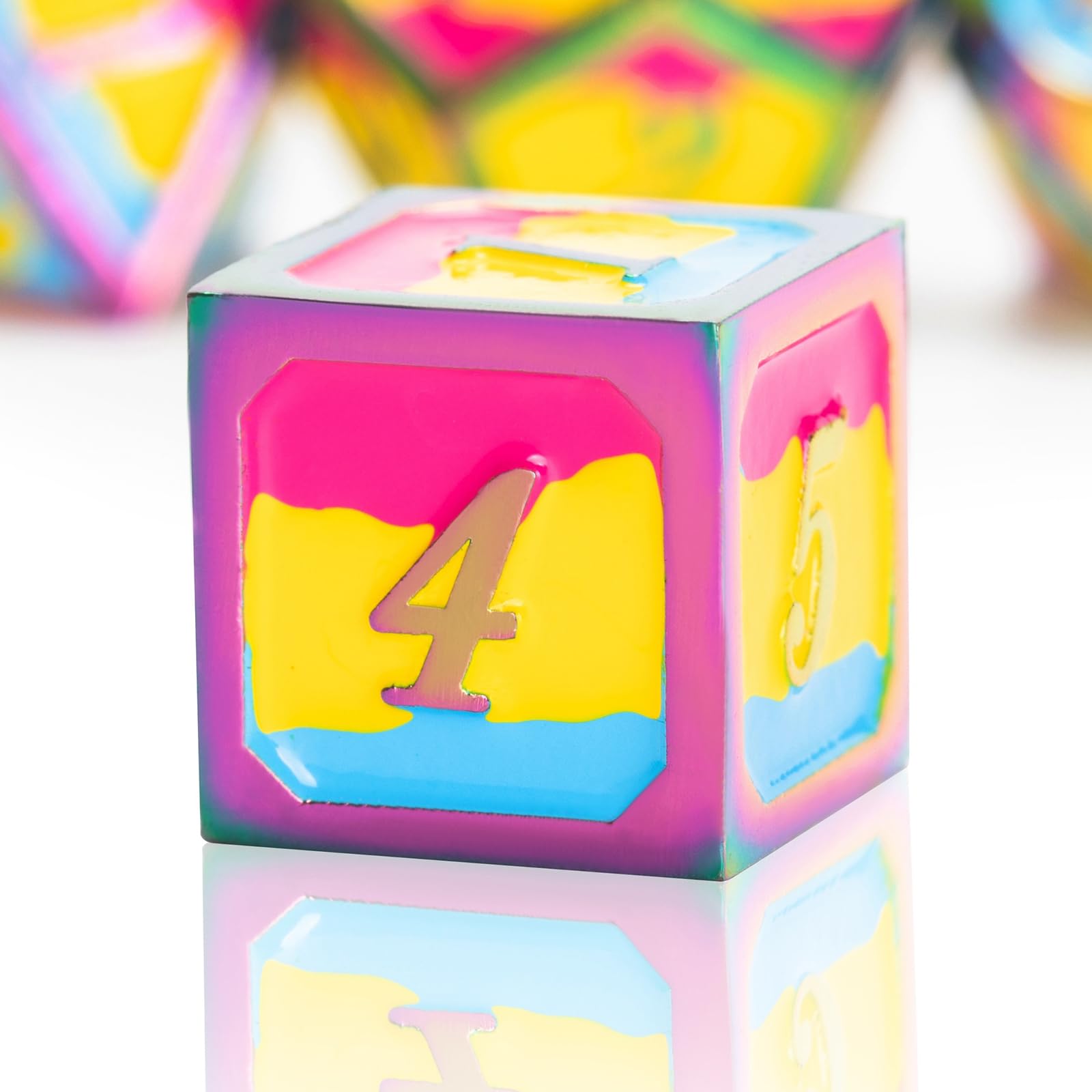 FateStone D&D Plating Metal Dice Set 7pcs t with Gift Box for Dungeons and Dragons MTR PRG Tabletop Game(Rainbow-H)