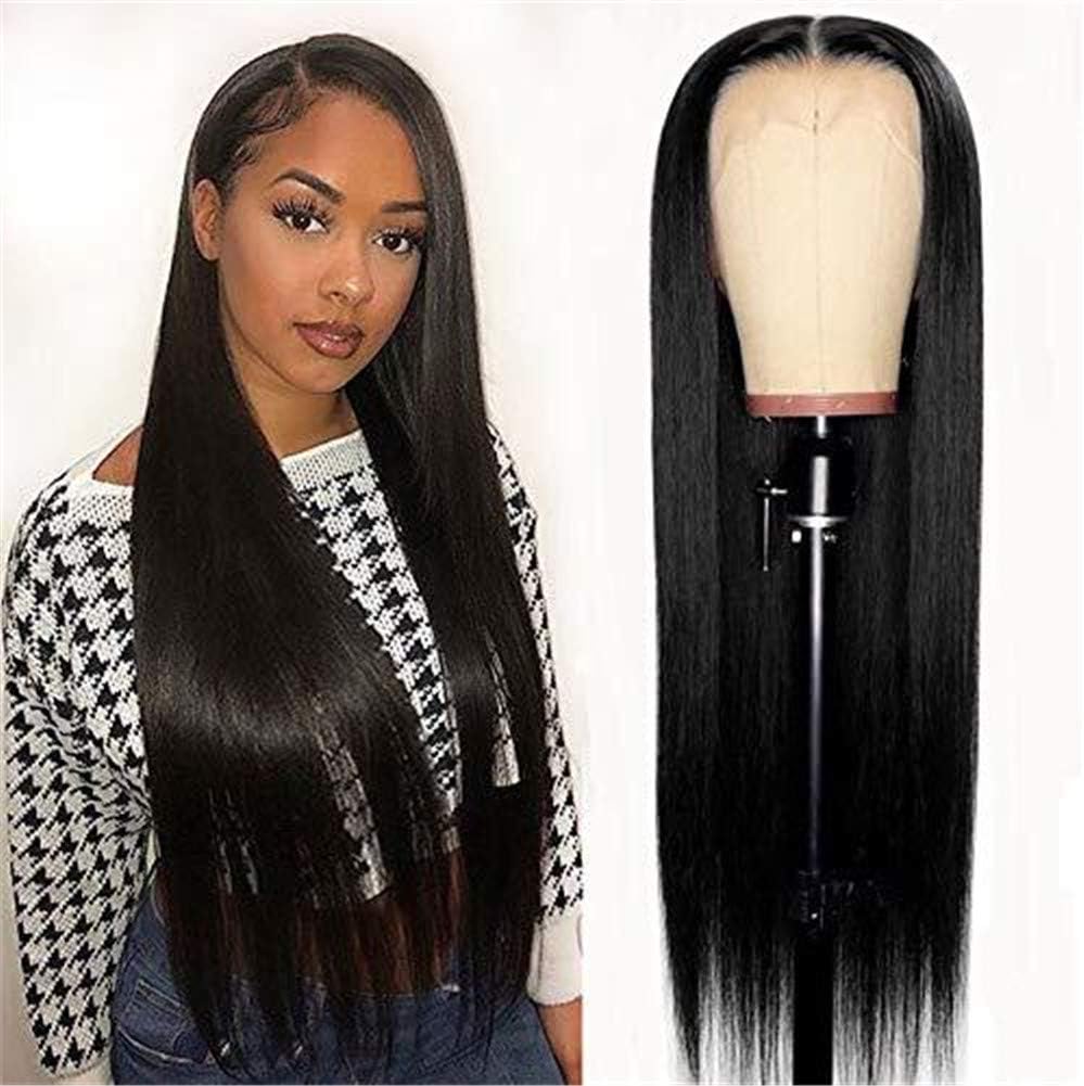 Lace Front Wigs Long Black Hair Wig 24" Free Part Straight With Baby Hair Pre Plucked Synthetic Full Wig For Women 100% Natural Similar to Human Hair