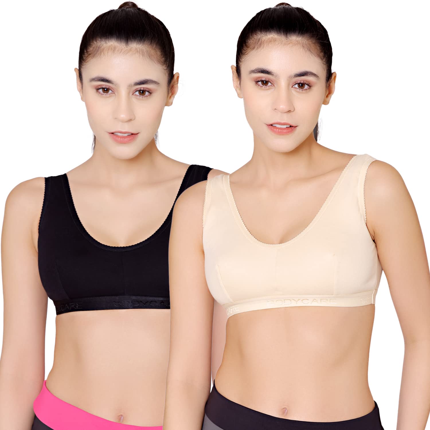 Women's Cotton Non-Padded Non-Wired Sports Bra (Pack of 2)