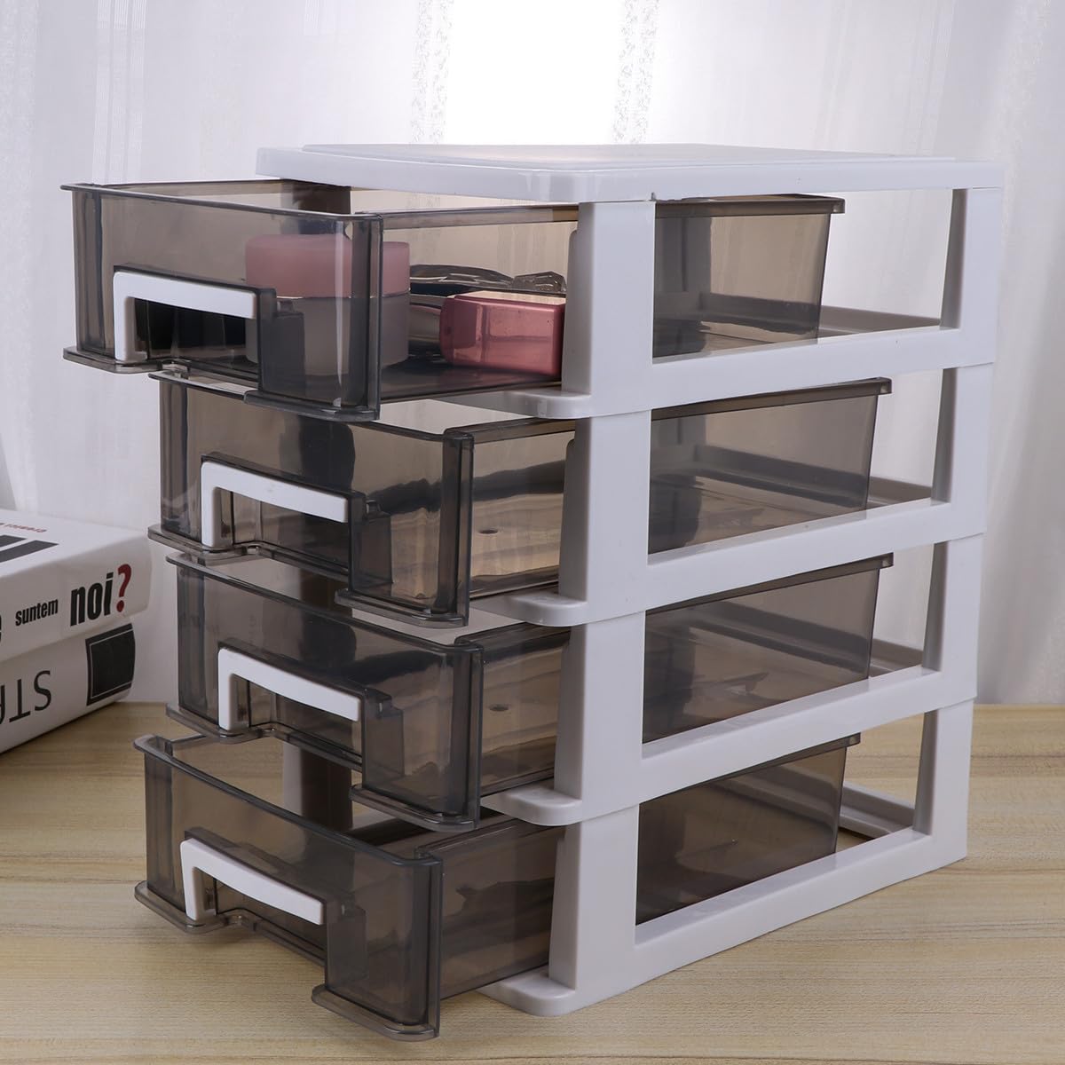 Alipis Organizador de Cajas de Plástico Cuatro Capas y Diseño de Cajones, Material Pp Resistente, Adecuado para Oficina y Estudio, Ahorro de Espacio y Fácil Clasificación