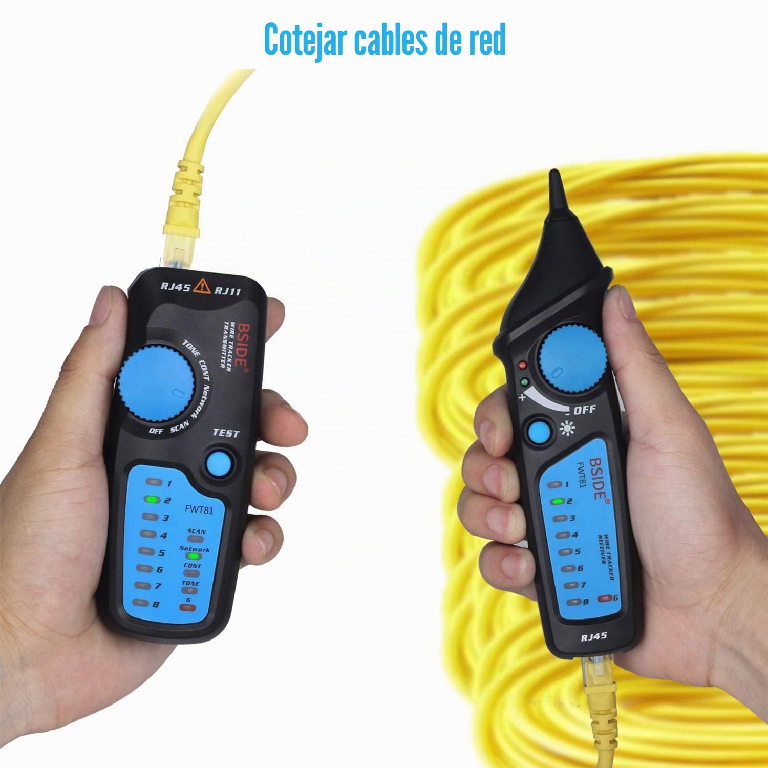 Bside - Rastreador de cables FWT81 RJ45 RJ11 probador línea telefónica LAN TV búsqueda línea eléctrica continuidad cable de red, con linterna