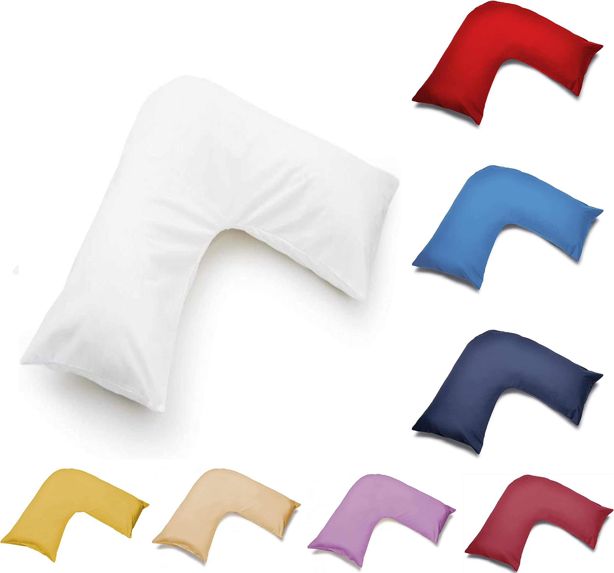 Fs Comforts 100% Poly Cotton V Shaped Pillow Cover Case | Orthopaedic/Pregnancy/Maternity/Nursery Neck & Back Support | Plain Dyed Cotton Cover Pillow Cases (White)