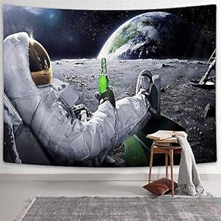 Funny Astronaut Cool Tapestry for Men, Hippie Tapestry Spaceman Sitting on Universe Outer Space Planet Tapestries Guy Room Decor, Guys Tapestry Wall Hanging for Bedroom