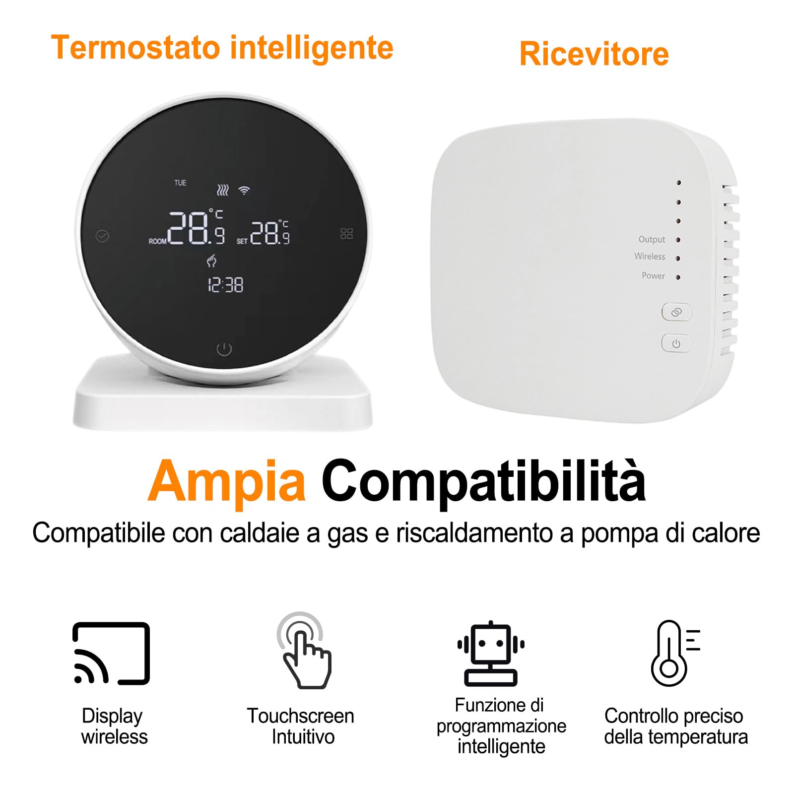 Termostato wifi per caldaia Per Tuya, Smart Cronotermostato da Parete Intelligente, controllo vocale Per Alexa, Termostato programmabile settimanale intelligente
