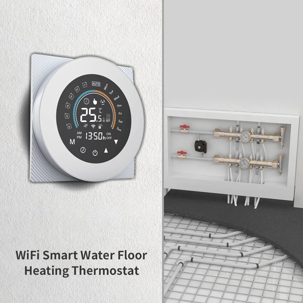 Tuya Termostat WiFi, cyfrowy wyświetlacz LCD, regulacja temperatury dotykowej do Alexa, biały, kocioł gazowy (WiFi)