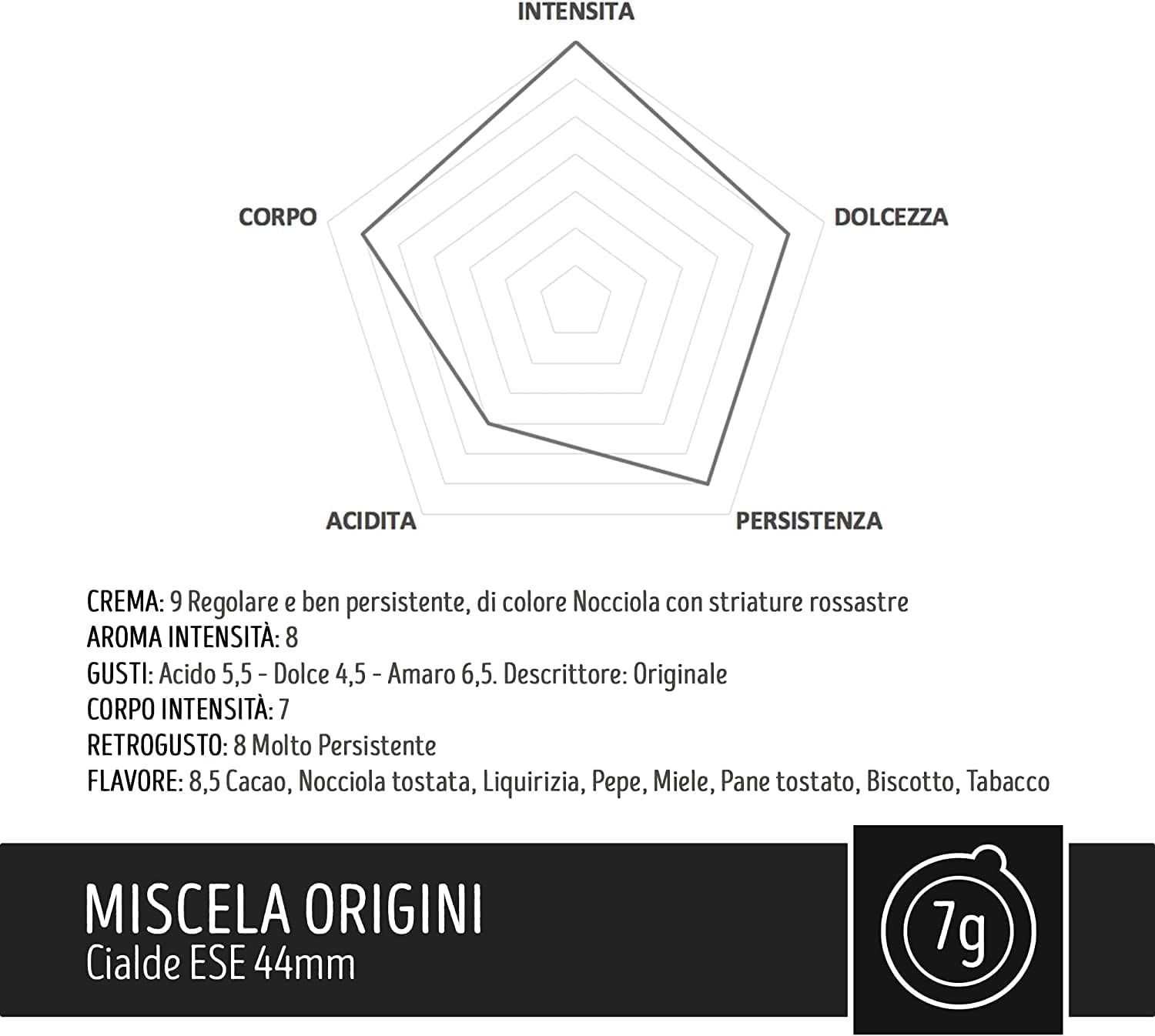 Toraldo - Pastillas de café Blend Origini ESE 44 mm (150 unidades)