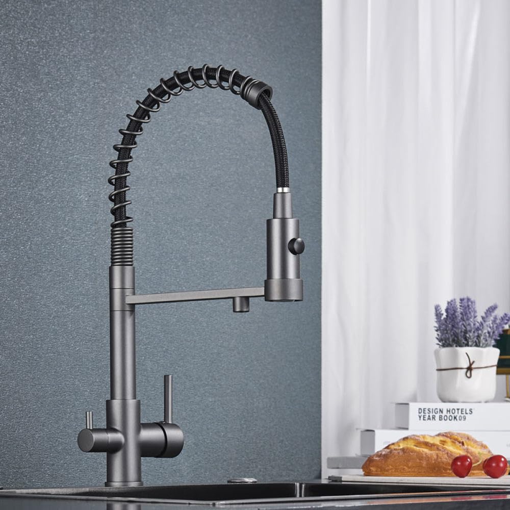 MXXQRHF Kitchen Filter Faucet Kitchen Faucets Spout Filter Faucet Mixer 360 Degree Tapware Water Purification Feature Taps,Gray