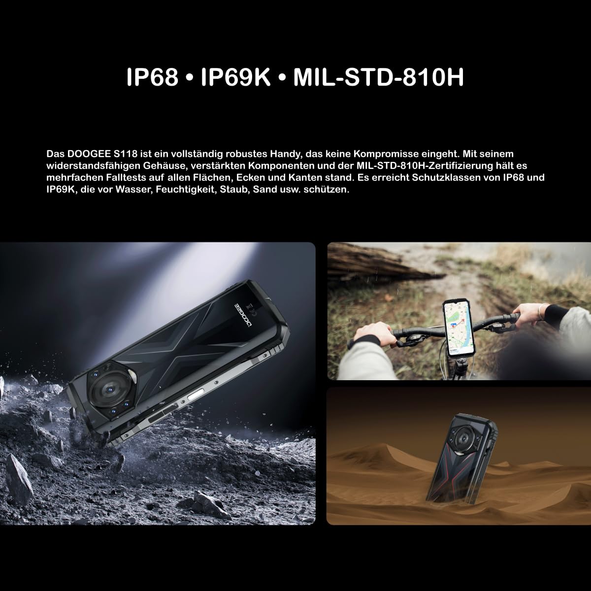 S118 Smartphone Rugged 2024, 20GB RAM + 512GB ROM, Batteria 10800mAh, Display 6,58" FHD+ 120Hz, Fotocamera 50MP, Android 14, Octa-Core, Cellulare 4G Dual SIM Sbloccato, NFC, GPS, Nero