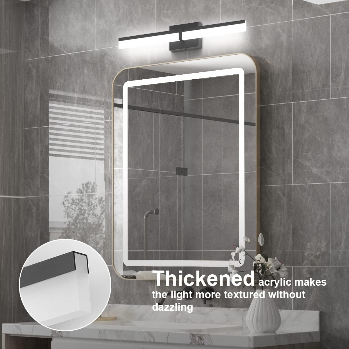 Tipace Black Bathroom Light Fixtures 24 inch LED Vanity Lights Modern Bathroom Light Fixtures Over Mirror (White Light 6000K)