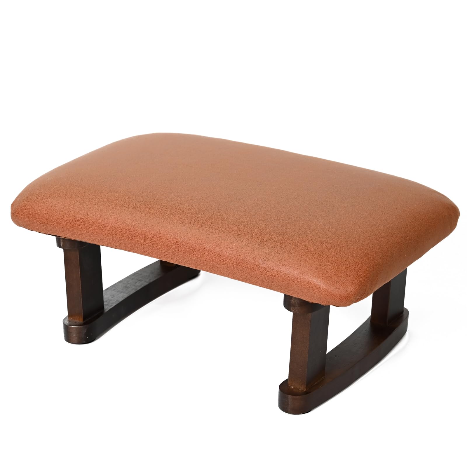 Small Footstool Office Under Desk Ottoman Padded Hassock 16.1"(41cm) x 6.7"(17cm) with Wooden Legs Modern Living Room Bedroom Work nail salon Compact Footrest Stool Relaxation rest Foot Stool (Orange)