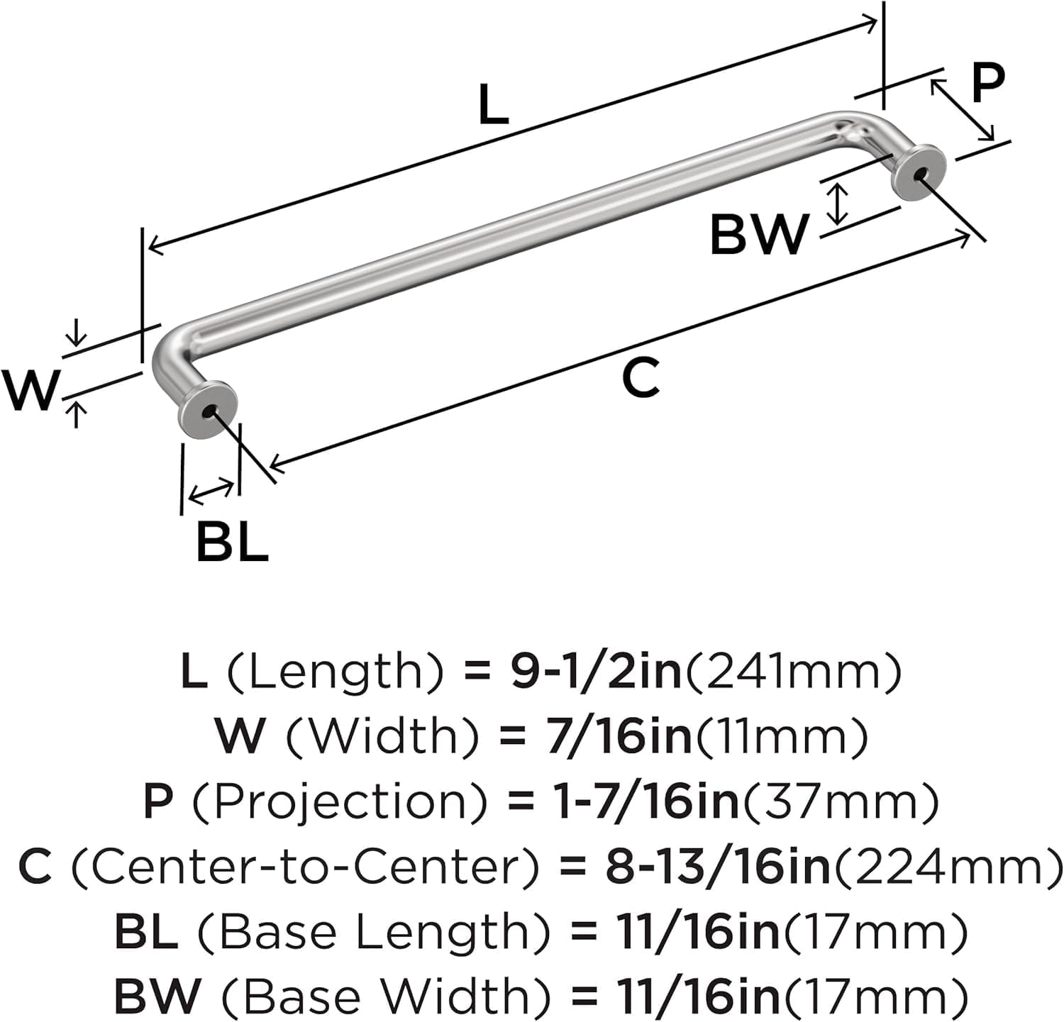 Amerock Factor 8-13/16 inch (224mm) Center-to-Center Polished Chrome Cabinet Pull, BP3696326