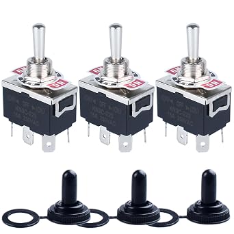 Momentary 6Pin Toggle Switch 30A 12VDC/ 20A 120VAC ON/Off/ON 3 Positions Electric Pull Push Switch with Waterproof Boot Cap for Automotive Boat Car Truck 3 Pcs
