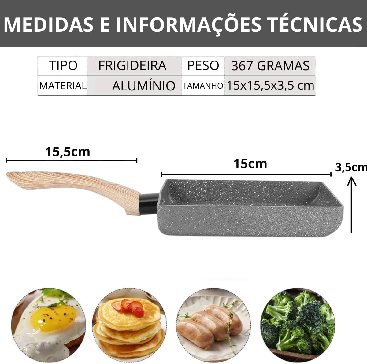 Frigideira Japonesa Tamagoyaki Quadrada Antiaderente de Panqueca Tapioqueira Omeleteira para Fogões de Indução, Elétrico e Gás Frigideira Japonesa Tamagoyaki Quadrada Antiaderente de Panqueca Tapioqueira Omeleteira para Fogões de Indução, Elétrico e Gás