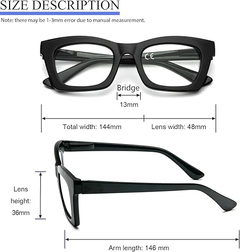 Miniatura 7 de Gafas de lectura para mujer, estilo Oprah, de gran tamaño, con bisagra de resorte cuadrada, lentes de bloqueo de luz azul