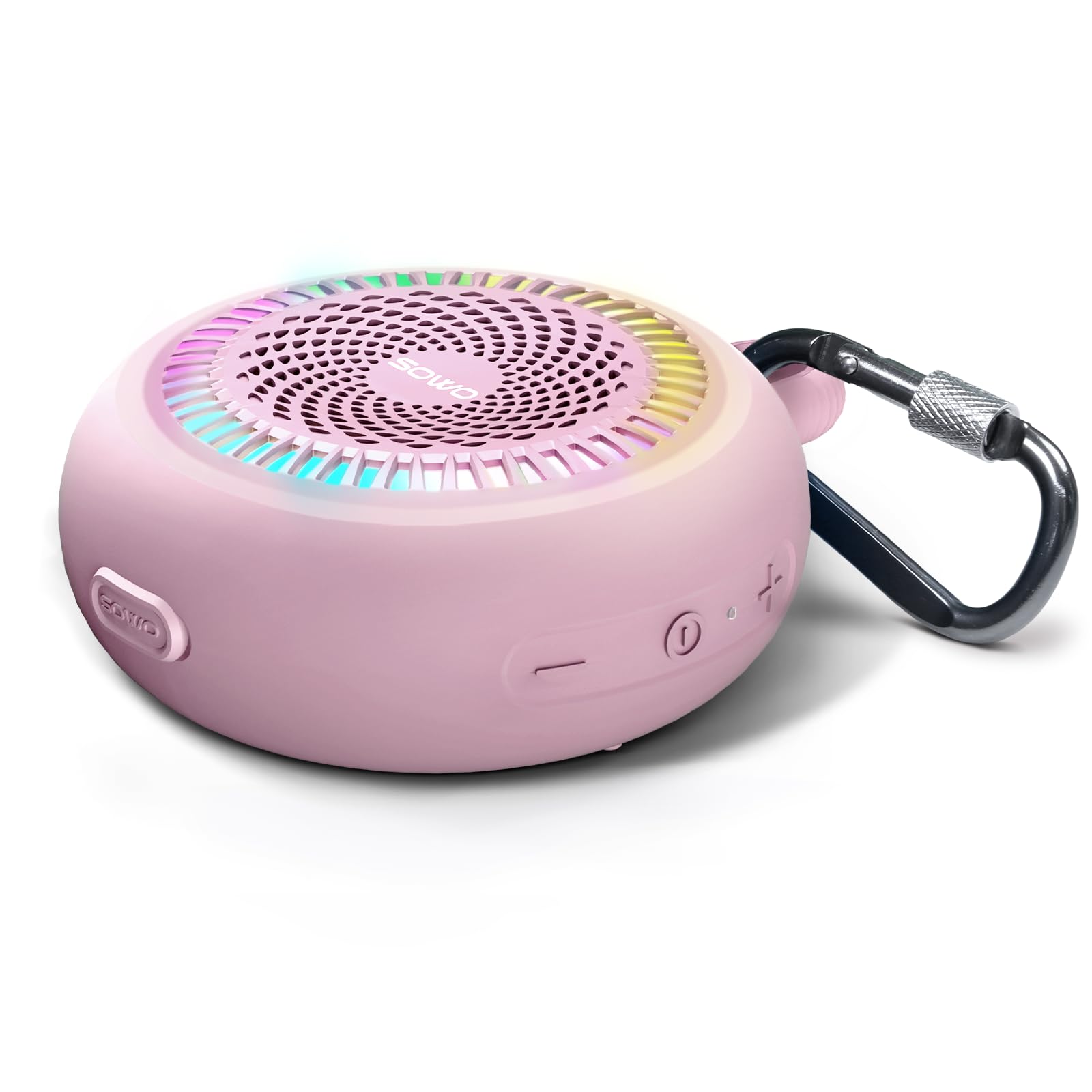SOWO Small Waterproof Speaker Bluetooth Portable Wireless - Clip Speaker for Shower - Powerful Bass and Louder Volume - Colorful Lights and
