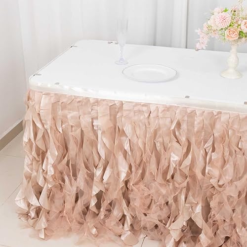 Miniatura 7 de Efavormart - Falda de mesa de tafetán de sauce rizado de 14 pies