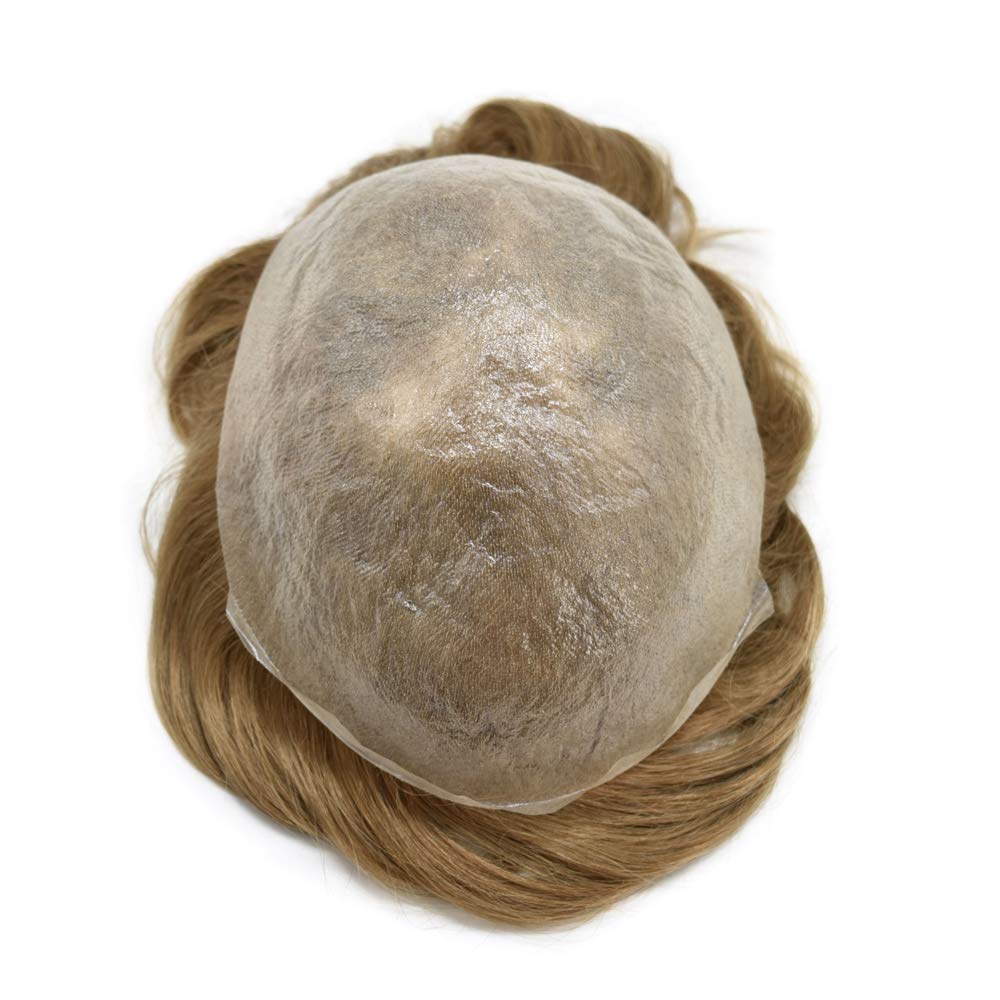 PU Skin Toupee for Men European Human Hair Pieces for Men 0.06mm Ultra Thin Skin All V-looped Men Hair System Gray Hairpieces Mens Toupee