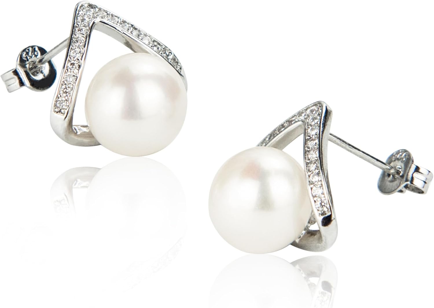 Minimalist Pearl Stud Earrings for Women - Classic 6.5-9mm Freshwater Pearl Earrings in Sterling Silver, Hypoallergenic Everyday Earrings, Office & Professional Jewelry Gift