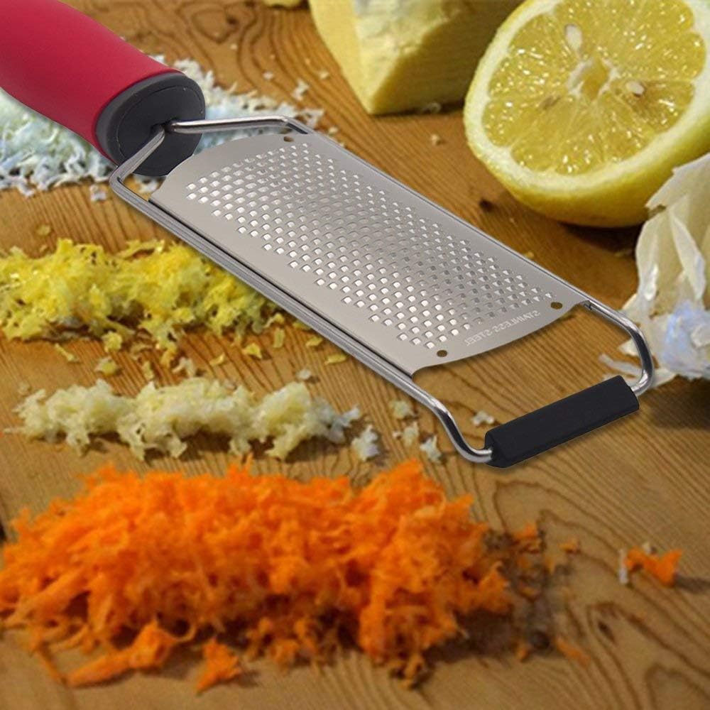 DenSan Wide-Board Stainless Steel Suitable for Vegetable Slicer Cheese Chopper Lemon Fruit Shavings Grater Multi-funct, S-1, Red
