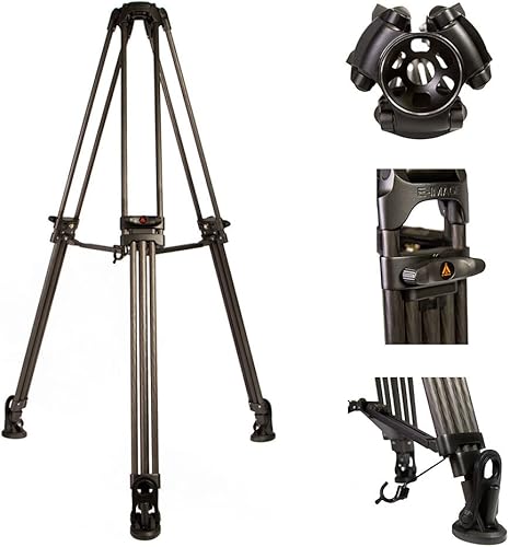 Miniatura 5 de Ikan Trípode de video de fibra de carbono de 2 etapas con cabezal panorámico fluido/inclinación GH10L, altura máxima: 63 ″, cuenco de 3.937 in,