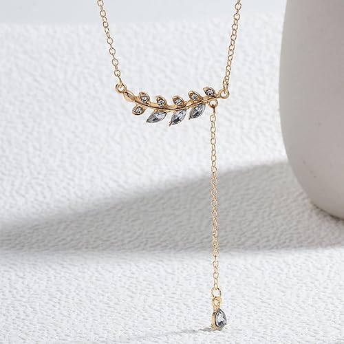 Miniatura 8 de Collar vintage de hoja de cristal con colgante de diamantes de imitación de oro, collar de lágrima de cristal, hoja de circonita en Y, collar de