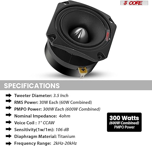 Miniatura 8 de 5 CORE Tweeters Altavoces Audio Coche Par 600W Pico Combinado 4 Ohm 3.5 Pulgadas Aluminio Super Bullet Tuiters para Sonido para Carro - TW BLT 150