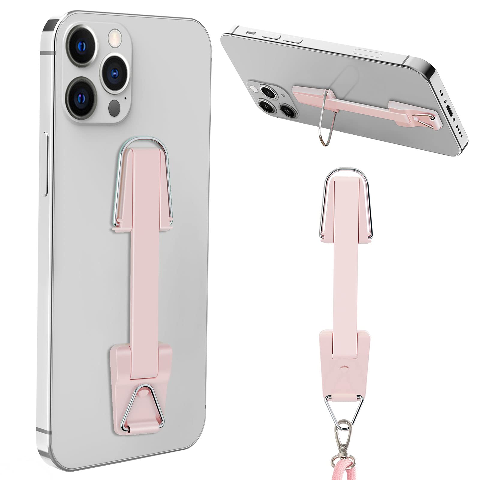 takyu Mobile Phone Finger Holder, Adjustable Finger Holder Handle with Lanyard Hook for Smartphones (Pink)