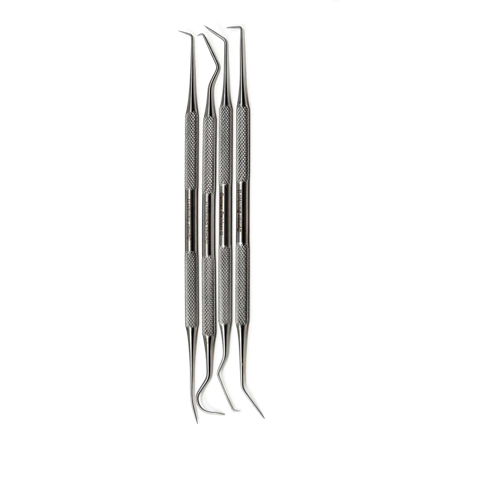 Professional Dental Tartar Scraper Tool Oral Picks to Remove Calculus from Teeth, Plaque Remover, Tooth Scraper for Oral Hygiene Care Made of Stainless Steel (4 Pcs Set)