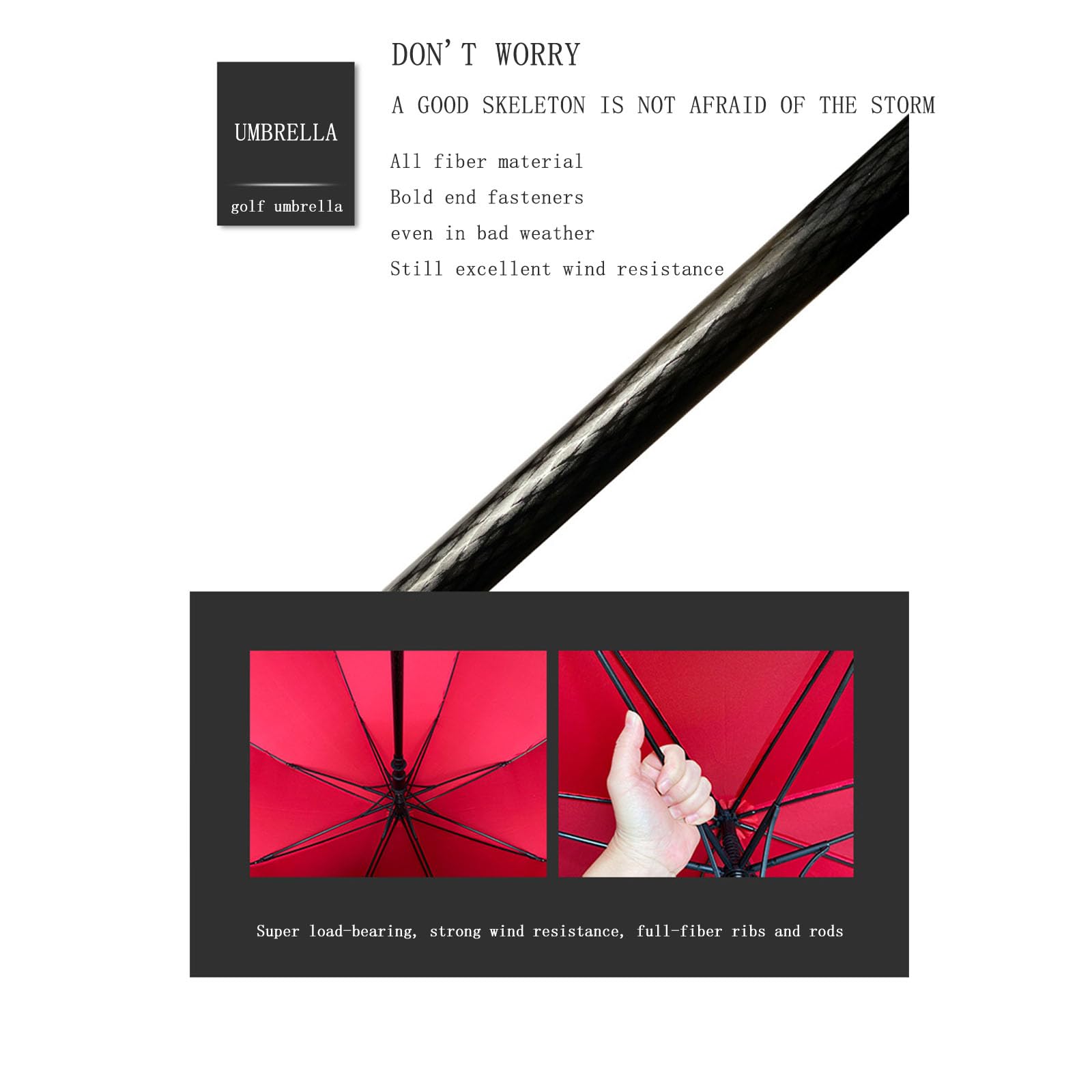Kolorowy parasol golfowy z długim uchwytem, ​​parasol z prostym uchwytem z pełnym włóknem, przenośny duży podwójny parasol (wine red)