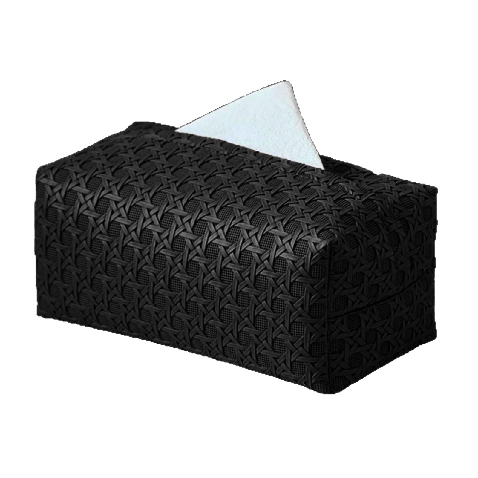 CAZSTYK Multipurpose PU Leather Tissue Box Cover Rattan Weave Waterproof Easy Cleaning for Household Automotive Use Tissue Box Holder