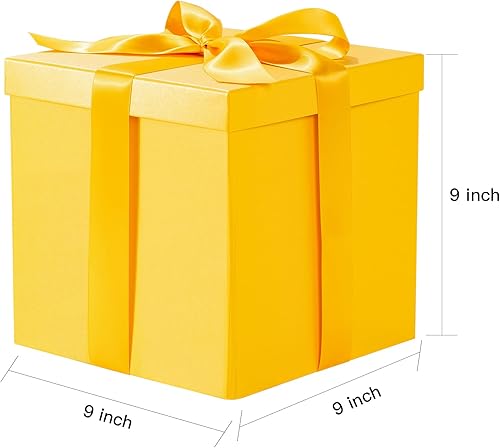 Miniatura 9 de RUSPEPA Caja de regalo de cumpleaños mediana con tapas, cinta y papel de seda, caja de regalo plegable, 1 unidad, 9 x 9 x 9 pulgadas, color negro