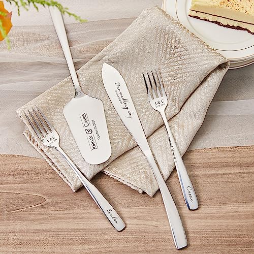 Aw Bridal Personalized Wedding Cake Server Set With Forks, Engraved Cake Cutter Serving Set Pie Pastry Severs Gifts For Anniversary Bridal Shower Birthday Parties//Dk2201Cpp87// #TOP4