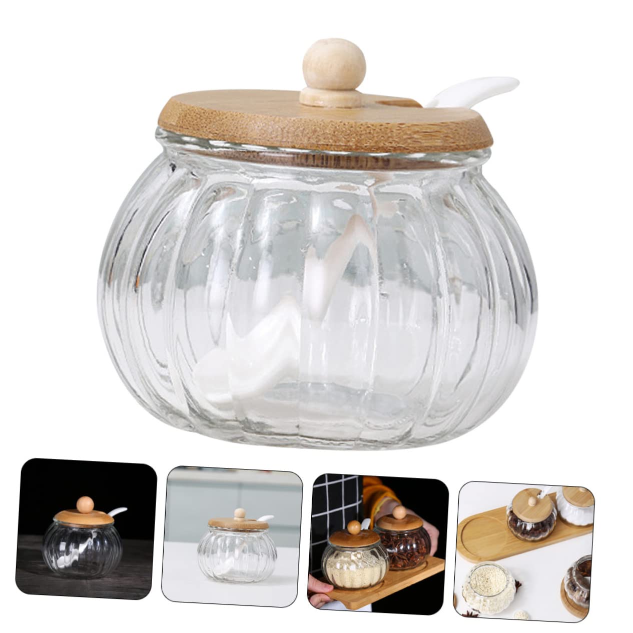 BRIGHTFUFU Decorative Glass Pumpkin Spice Shaker Condiment Jar Bamboo Lid Ideal for Kitchen Bar Restaurant