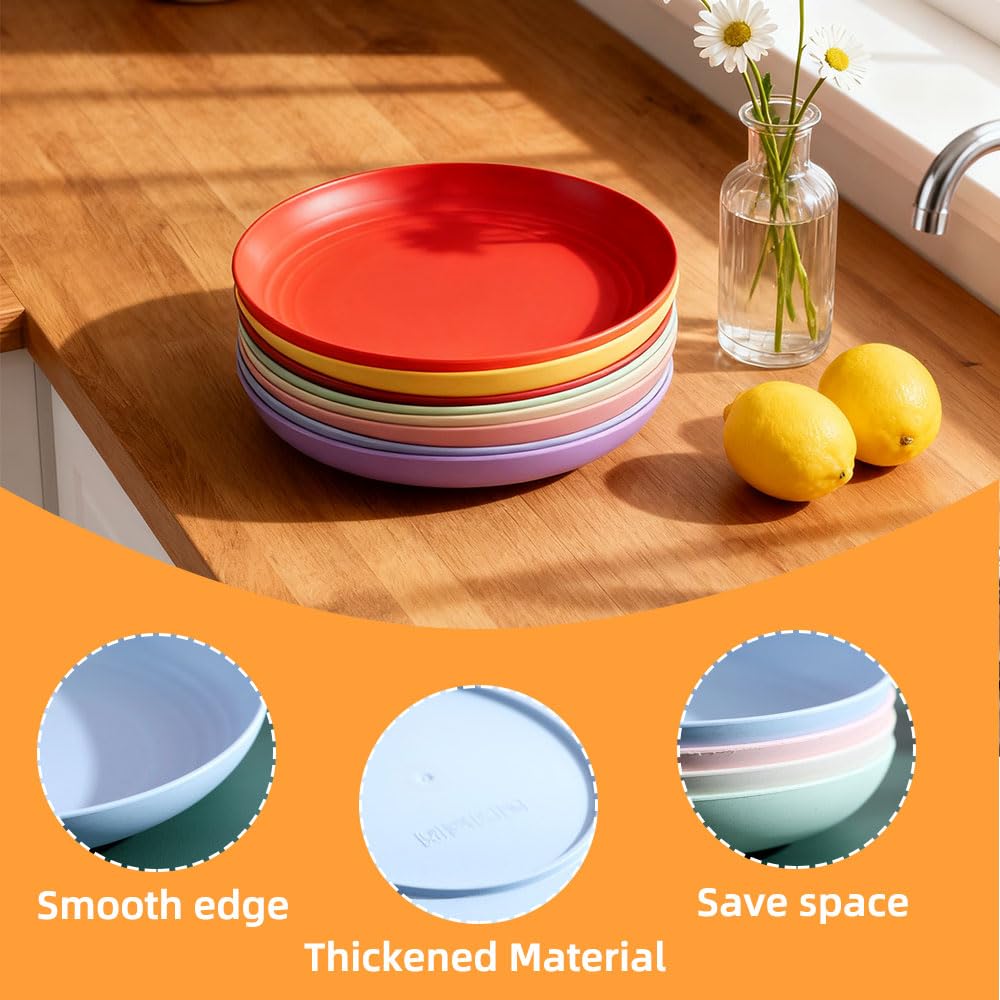 Set di 8 piatti in plastica da 23 cm, leggeri e riutilizzabili, infrangibili da campeggio e da picnic, lavabili in lavastoviglie, piatti colorati per feste, casa, giardino e viaggi