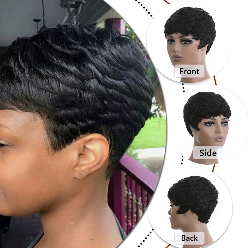 Amazon.com : 150% Density Black Curly Wig Short Wig With  display picture 3