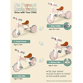 LOL-FUN Baby Balance Bike for 1 2 Year Old Boys Girls Gift, 4 in 1 Kids Tricycle for Toddlers 1-3 with Easy Assembly Removable Pedal