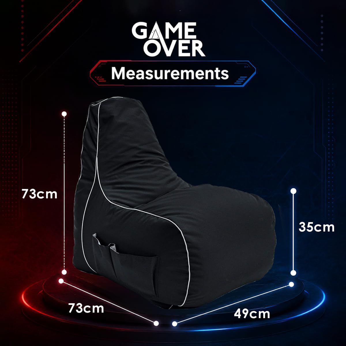 Game Over Mini Fauteuil Pouf de Jeu pour Enfants 8-Bit | Salle de Jeux Intérieure Fauteuil Gamer | Poches Latérales pour Manettes | Support de Casque | Conception Ergonomique (Fumée Cosmique)